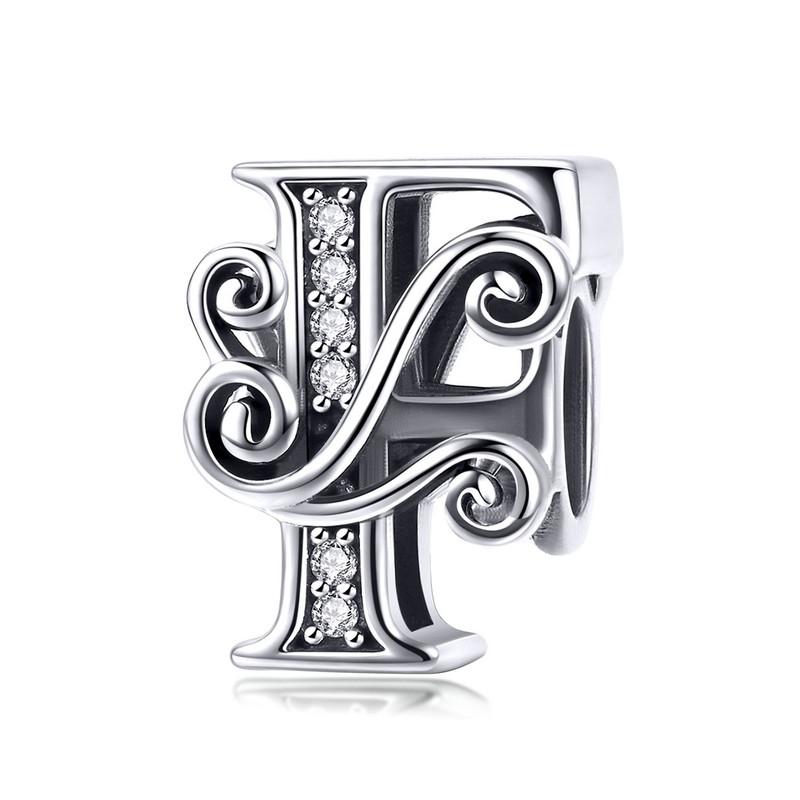 bamoer Funny 925 Silver DIY Letter Alphabet Metal Beads fit for Silver 925 Bracelet Heart Pattern Charms DIY