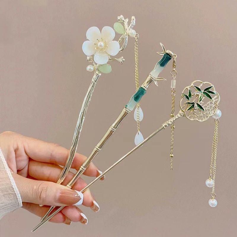 Retro Chinese Style Tassel Hair Clip For Women Hair Stick Pins Flower Handmade Hairpins Charm Jewelry Accessories Hair Ornaments