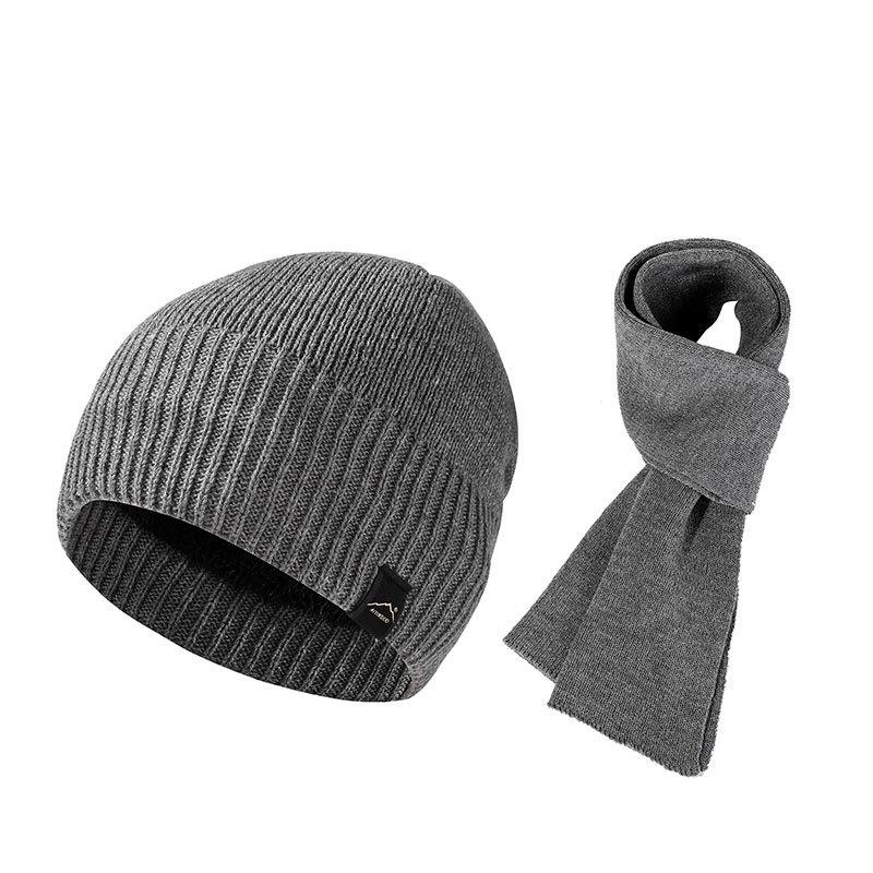 Autumn Winter Warm Suit Outdoor Velvet Thick Windproof Ear Protection Knitted Hat Scarf Two-Piece Set