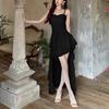 Sexy Spaghetti Strap Ruffle Irregular Bodycon Party Club Evening Dress Women Mesh Suspender Spring Summer Holiday Beach