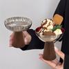 Obstschale Restaurant Kuchen Eis Schreibtisch Edelstahl Holzfuß Dessert Hoher Becher Dessertschale Dekoration Aufbewahrungsschalen