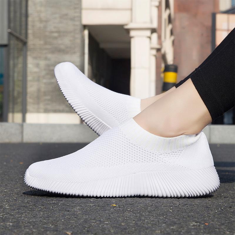 Fashion 2025 Women Shoes Knitting Sock Sneakers Women Flat Shoes Casual Breathable Sneakers Flats Walking Shoes for Women Pink 43
