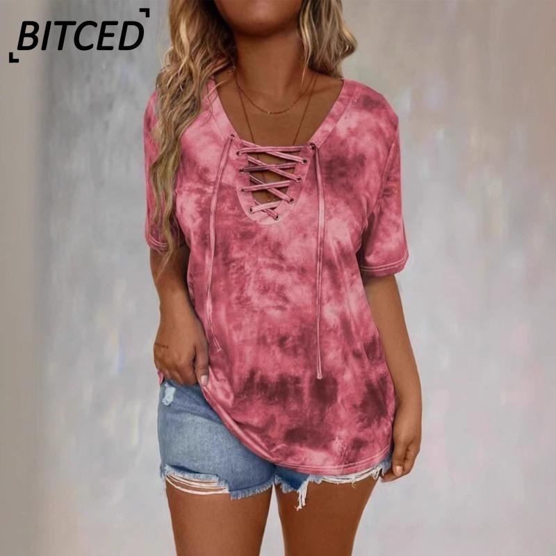 BITCED Women's Fashion Casual Short Sleeve V Neck Blouses & Shirts