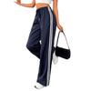 Spring Women's Elastic Waist Drawstring Pants with Side Stripes - Casual High Waist Straight Leg Sportswear