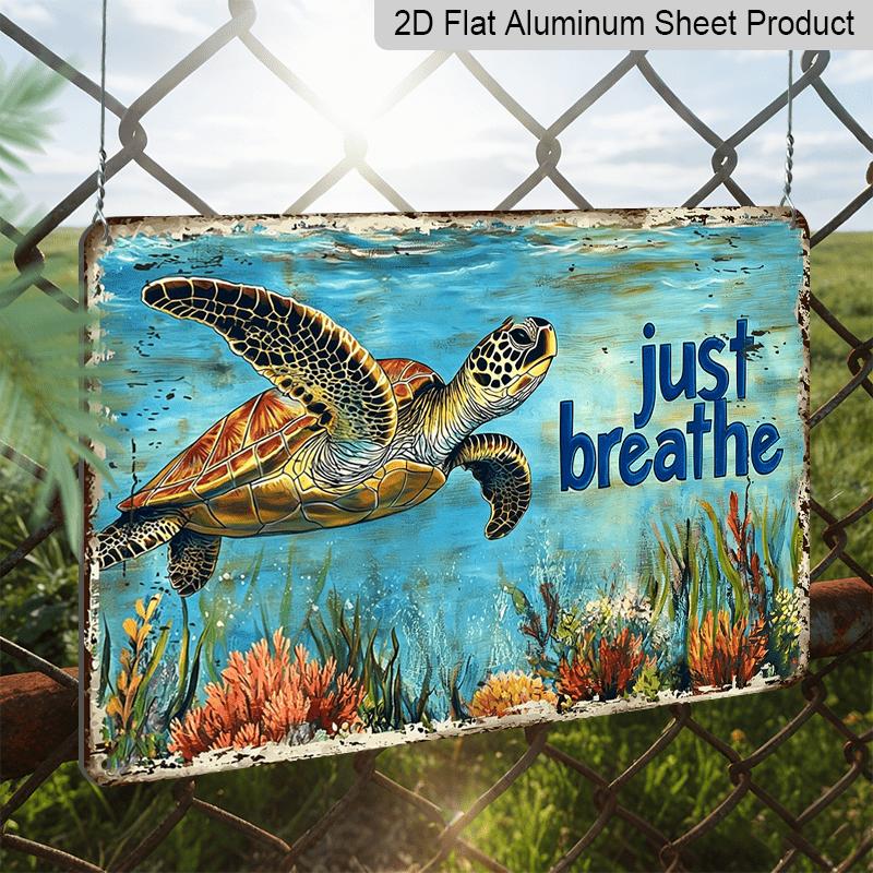 2D Flat - Underwater Sea Turtle Aluminum Sign - Beach & Nautical Decor, Beach House Living Room, Coastal Bathroom, Yoga/Meditation Space, Nautical