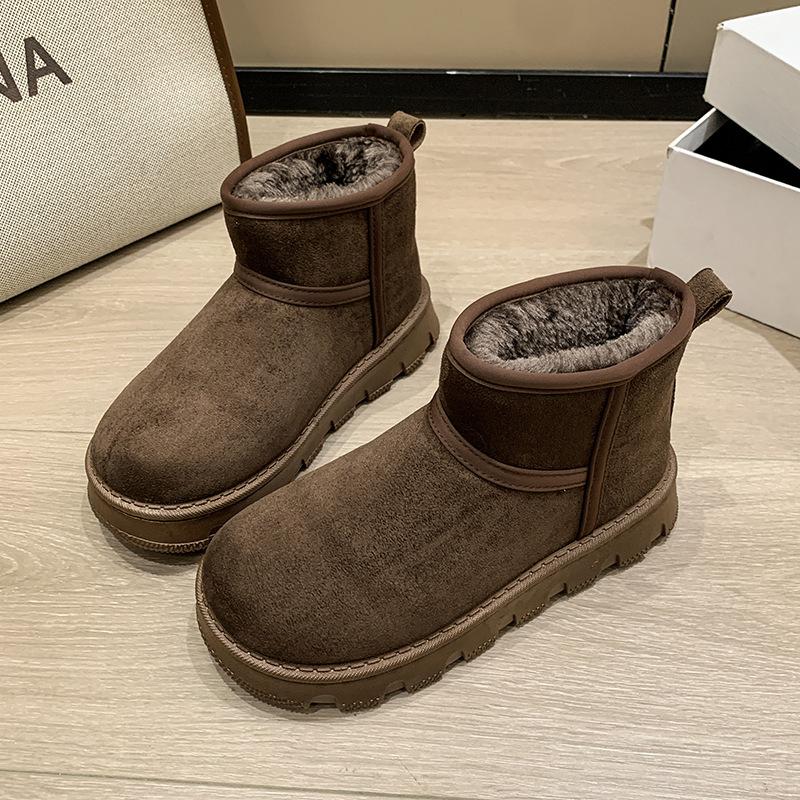 Leather Snow Boots Women's 2025 Winter New Versatile Velvet Thickened Warm Big Head Bread Shoes Non-slip Sole Cotton Shoes