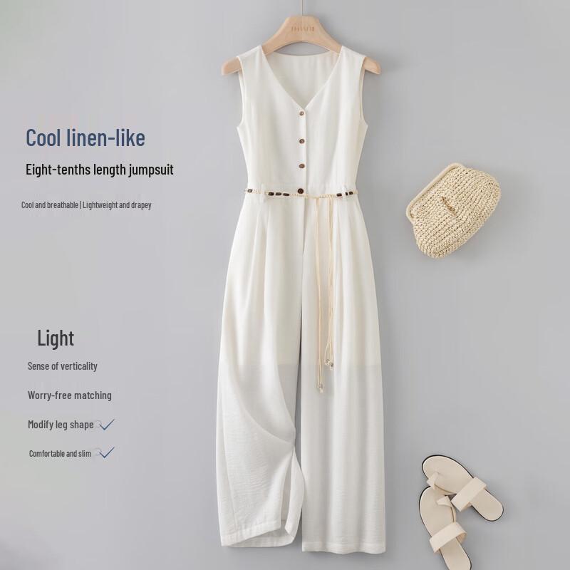 IHIMI Relaxed Linen-Look Sleeveless Wide-Leg Jumpsuit 2XL