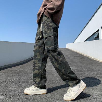 Straight Camouflage Tooling Pants Plus Size Elastic Waist Jeans Spring Autumn Men's Loose Trousers