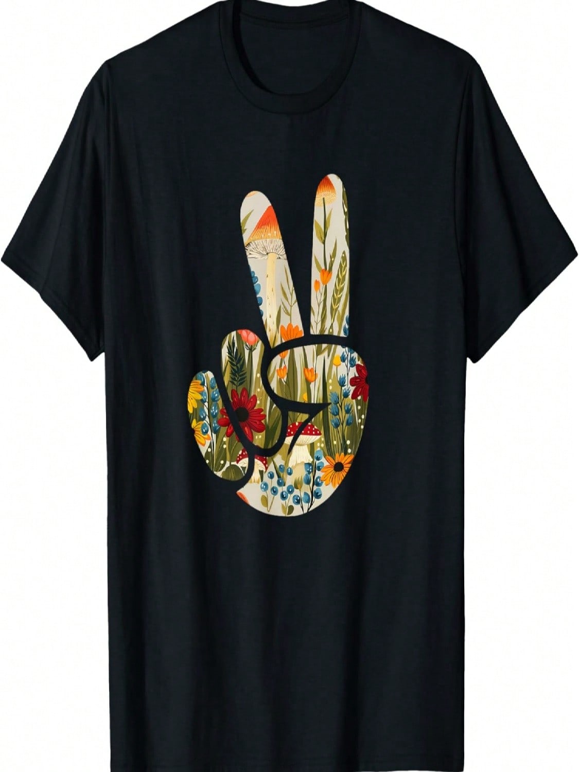 Natural Silhouette Forest Meadow Cottagecore Peace Sign Hand T-Shirt(52) S разноцветный