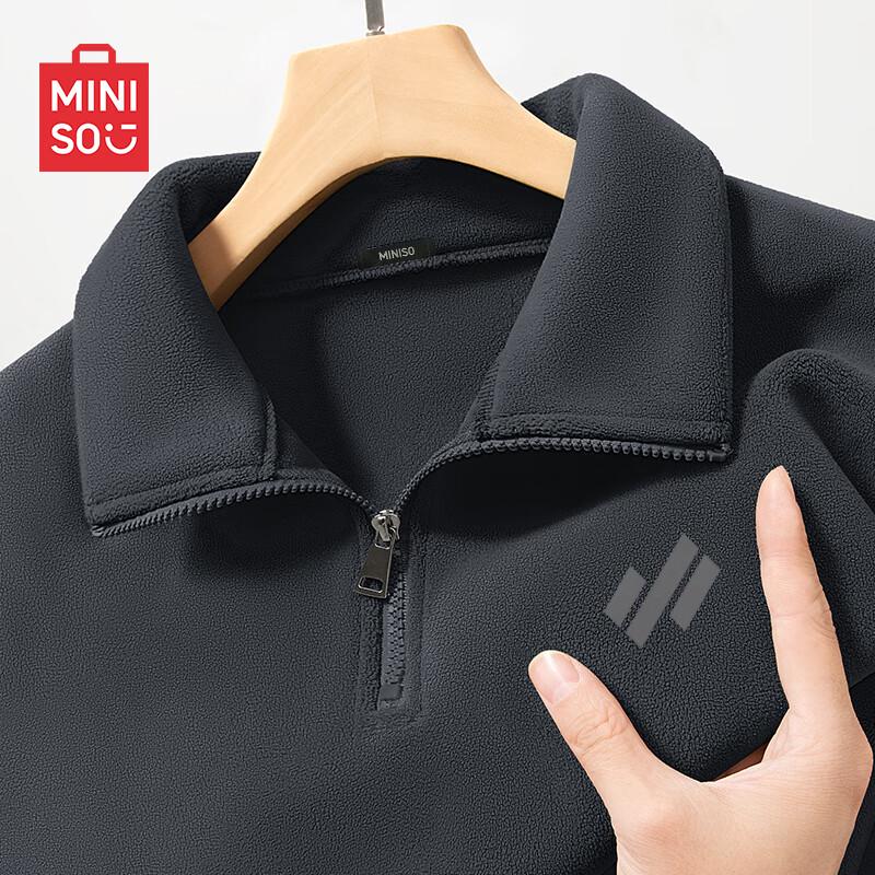 MINISO Men's Half-Zip Fleece Lined Stand-Collar Pullover