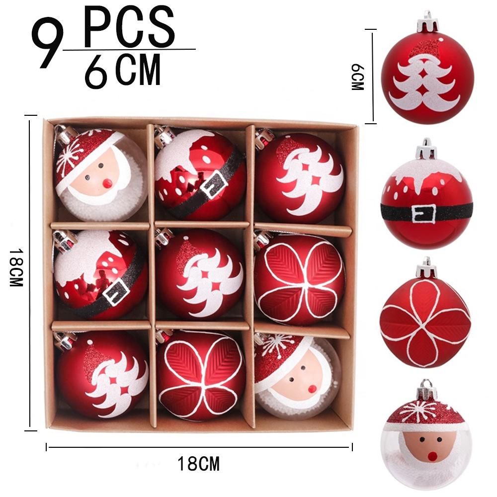 9pcs Painted Christmas Balls Christmas Tree Props Xmas Eve New Year Party Hanging Ornaments