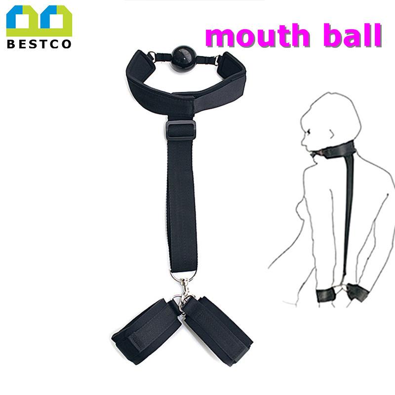 BESTCO Flirting Handcuffs Neck Erotic Adult Sex Toys Mouth Ball Gag BDSM Bondage Restraints For Couples Women Slave Games