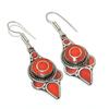 Red Coral Gemstone Earrings Tibetan Tribal Handmade Nepali Jewelry 2.6" NE 5224