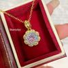 Octagonal Millennium Rose Cut Sunflower Pendant Necklace with Luxury Colorful High-Carbon Diamonds.