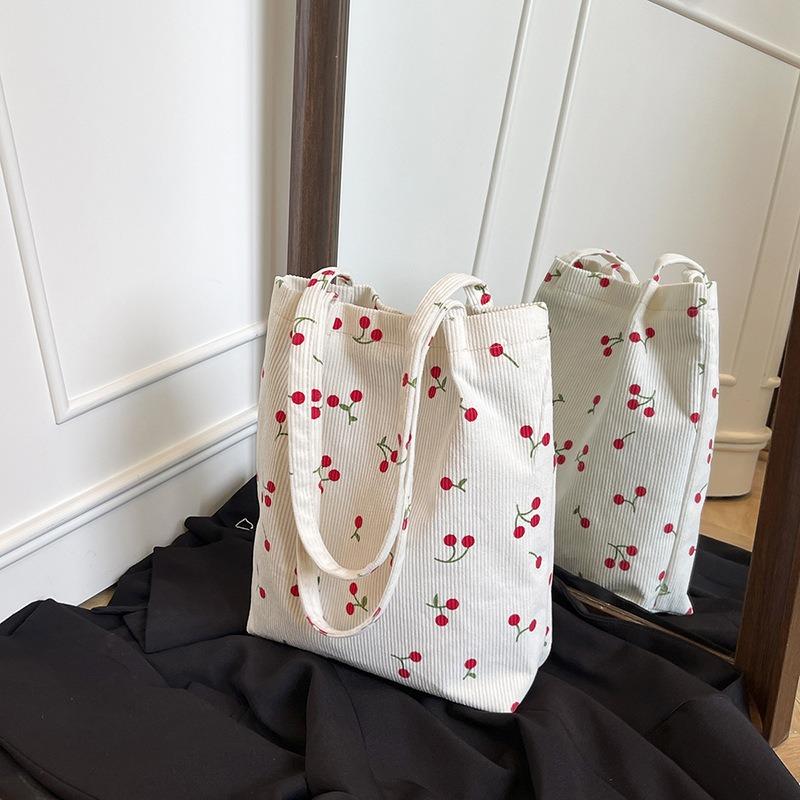 Tasche Damen neu lässig große Kapazität schön einfach Mode College-Stil Umhängetasche Kirsche Erdbeere Cordtasche