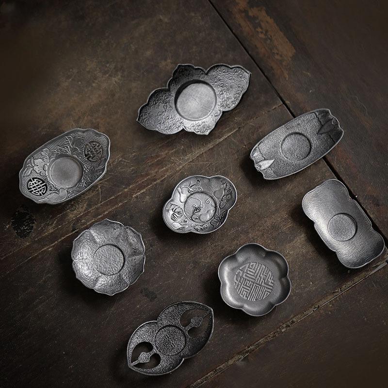 BEPAN 1PC Japanese pure tin cup mat retro cup holder non-slip cup holder made of old tin cup mat tea ceremony