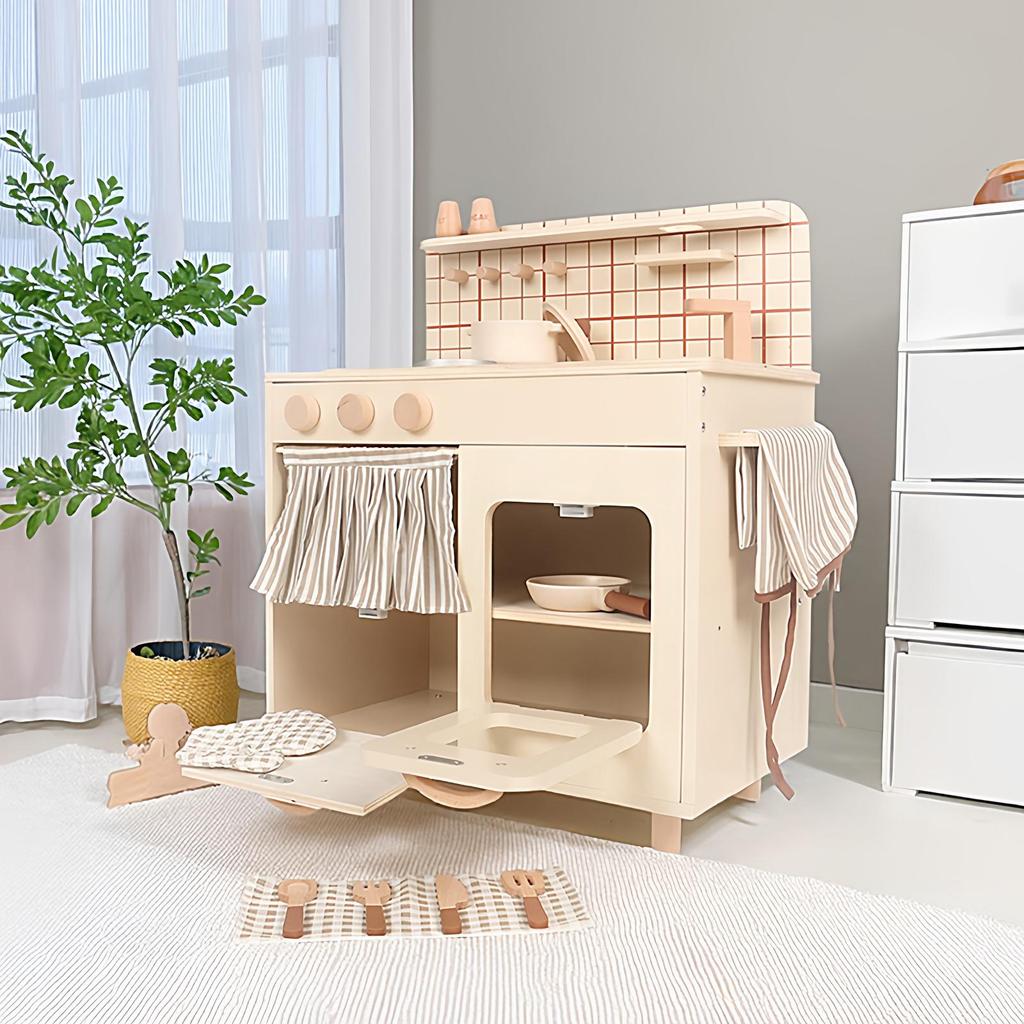 Kids' Wooden Kitchen Playset—Log Style Cooking Toy for Pretend Play