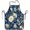 1pc Blue and White Floral Pattern Print Apron, Durable and Easy To Clean, Adjustable Waistband, Polyester Material, for Kitchen Cooking, Gardening, Or