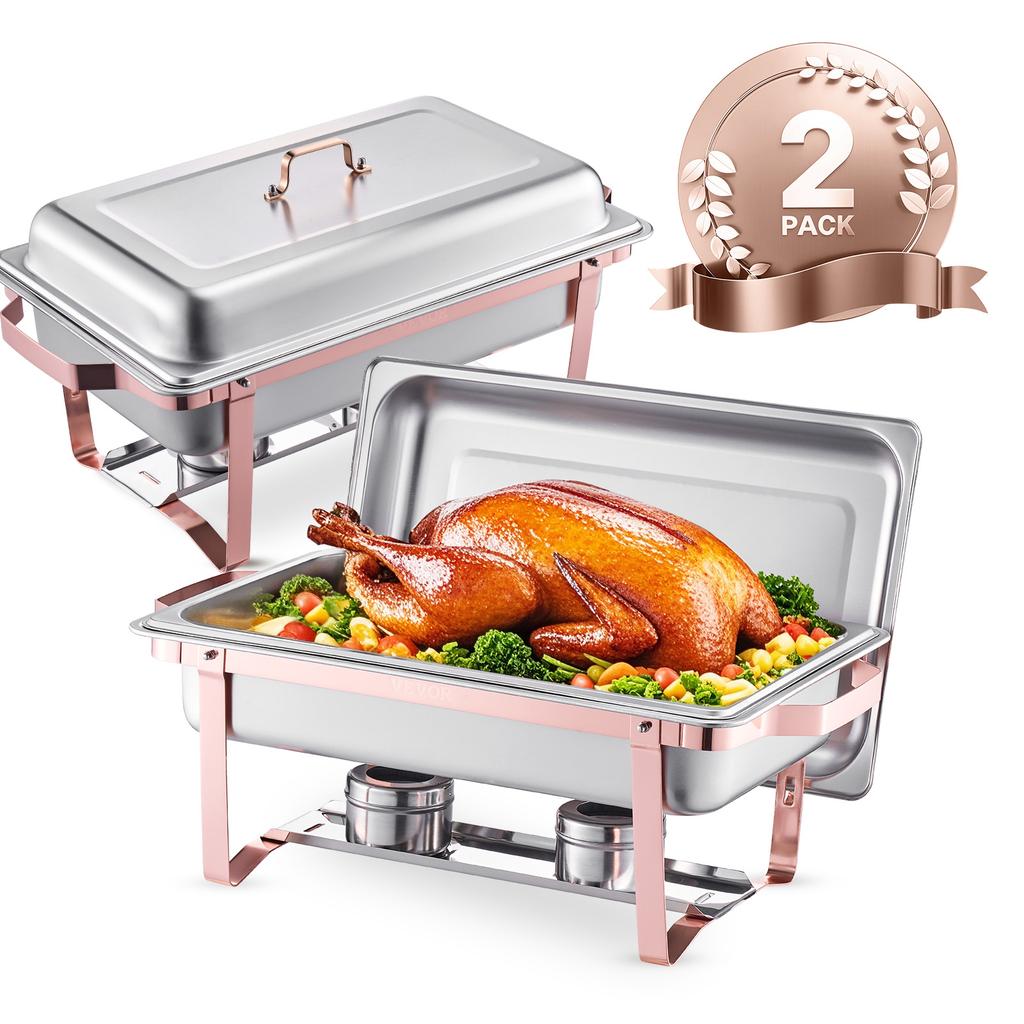 SucceBuy 8 Qt 2 Pack Chafing Dish Buffet Set Stainless Steel Chafer Rectangle Catering Warmer Server with Lid for Party Banquet