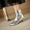 Fashion Gold Silver Zipper Pointed Women Short Boots Fashion New European American Winter Warm 5.5cm High Heels Ankle Boots Size 32-48