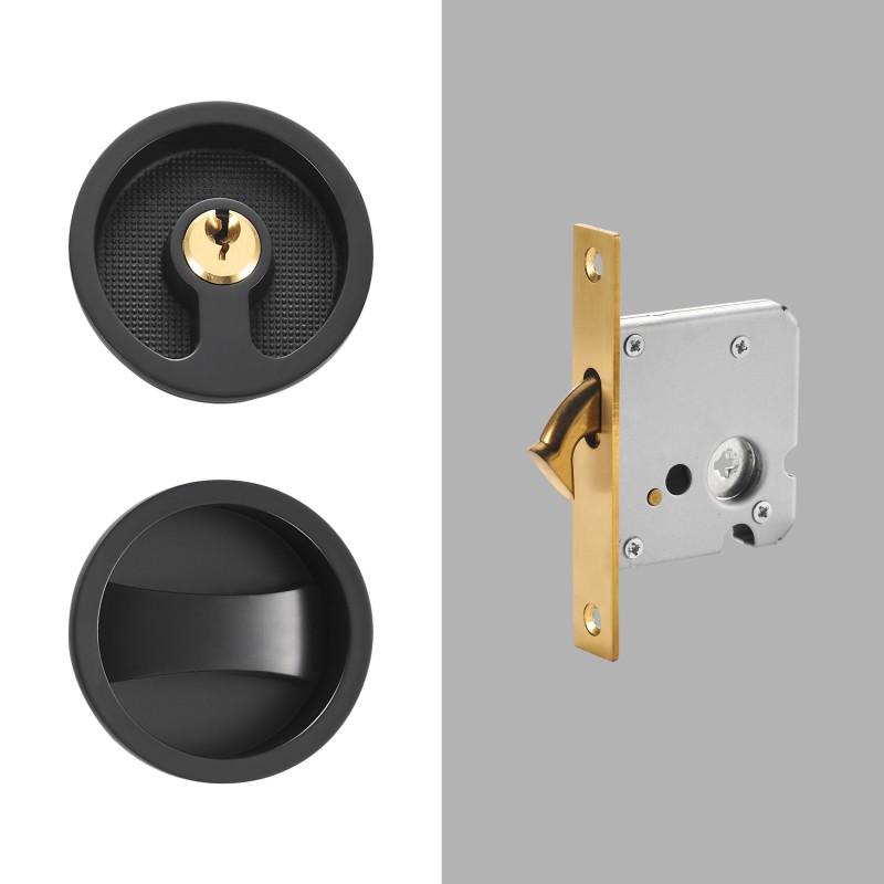 Dooroom Brass Sliding Door Handle Door Lock Set Kitchen Bathroom Wood Door Modern Inlaid Super Thin Shiny PVD Gold Matt Black