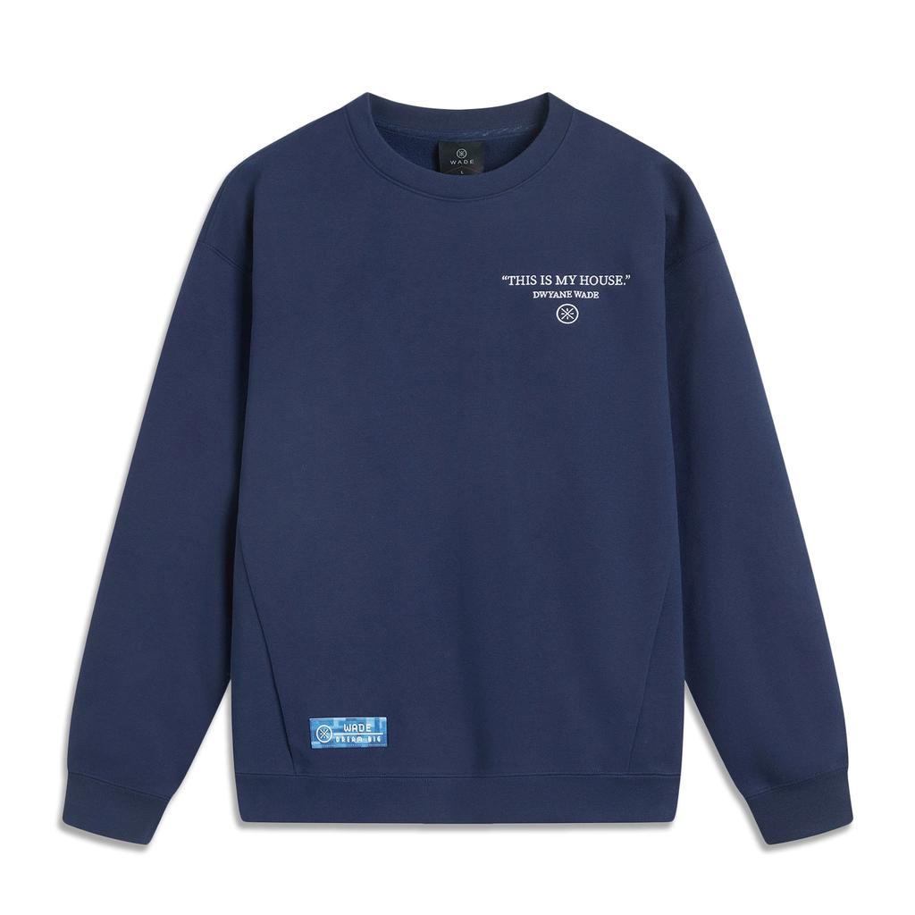 Li Ning Wade Series Letter Round Neck Comfortable Breathable Versatile Loose Sweatshirt Men Sweatshirt Deep-Navy AWDUG85-1