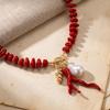 Baroque Pearl Coral Beads Necklace Red Bridal Jewelry Accessories  Wedding Party
