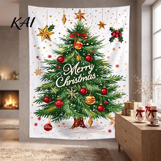 Wall Tapestry for Party Merry Christmas Tapestry, Hanging Fabric Backdrop, Xmas Tree Winter Holiday Art Living Room, Bedroom Decoration, 59"
