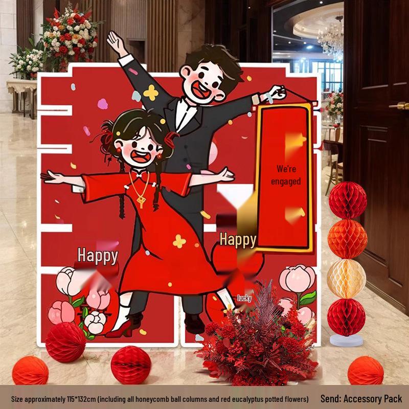 Welcome Sign Wedding Standee: Hand-Painted Cartoon Figure Poster Board for Event Decoration