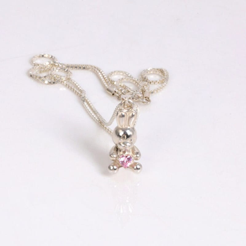 Nephrite Bunny heart cubic necklace (pink)