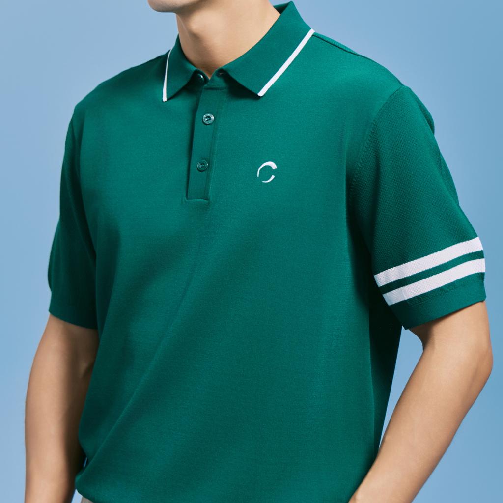 CHALLENGER Men'S Sleeve Point Mesh Collar Knit Pullover Dark Green