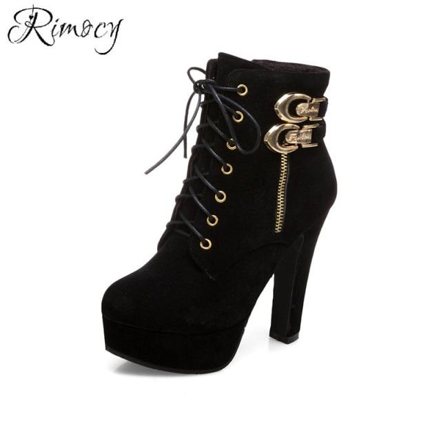 Rimocy  New Autumn Ankle Boots For Women Platform High Heels Shoes Woman Buckle Short Booties Casual Faux Suede Footwear