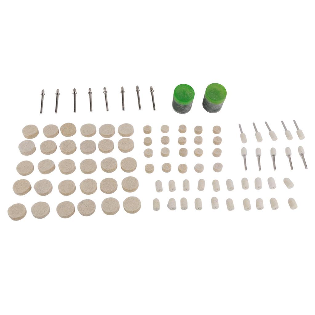 90Pcs Abrasive Soft Felt Wool Polishing Wheel, Total 90 Pieces Wheel, Point, Mandrel Kit for Metal and Nonmetal Materials, Polishing and ing with Smal