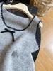 Women's French Color Block Bow Knit Vest - 2026 Autumn Sleeveless Layering Top