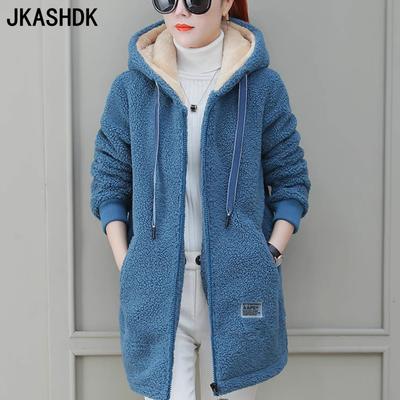 Women's Fashion Casual Solid Color Print Autumn Winter Long Sleeve Hooded Jackets & Coats
