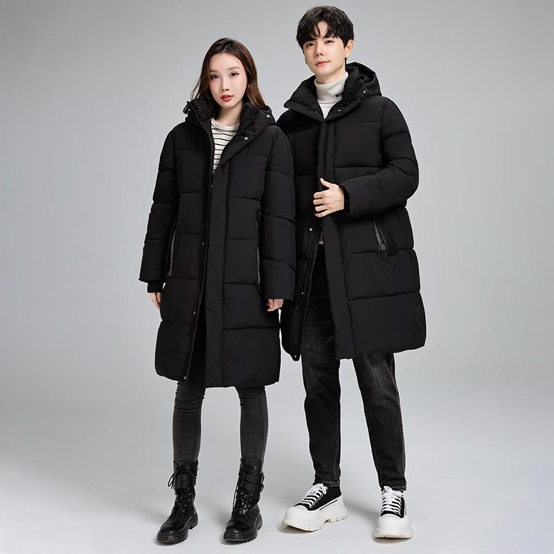 Couple Style Outdoor Thickened Hooded Down Cotton Jacket for Men and Women The Same Winter Medium-length Loose Cotton Jacket
