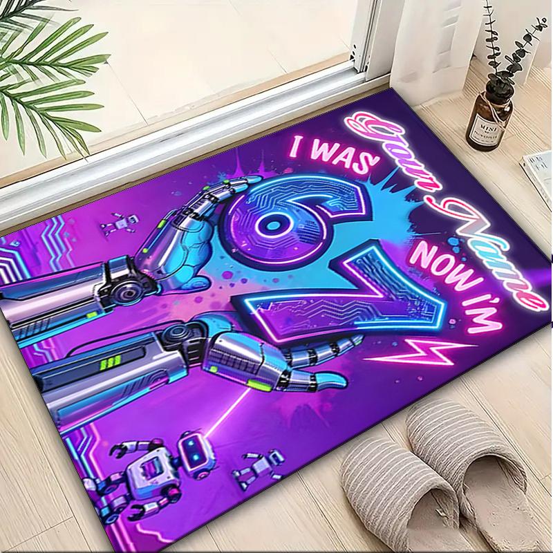 1PC Custom Name Futuristic Birthday Celebration Theme Floor Mat Ideal for Living Room, Game Rooms, Office, Bedroom,Floor Mat Playful Design