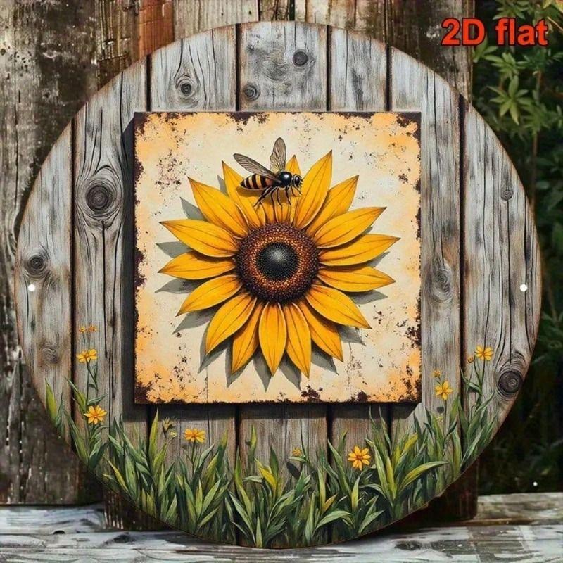 Tin Sign Wall Art Sunflower Bee Vintage Kitchen Decor