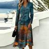 Women's Casual Halloween Print Long Sleeve V-Neck Dress with Pockets for Fall Party