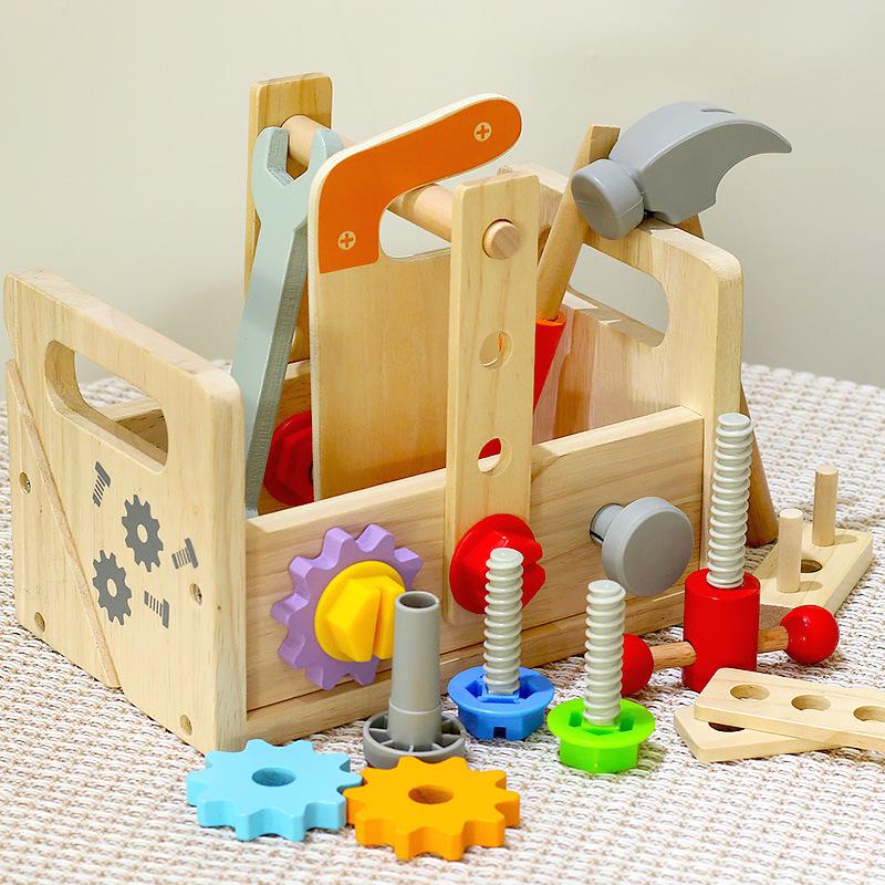 Kids' Wooden Toolbox Pretend Playset for Early Education