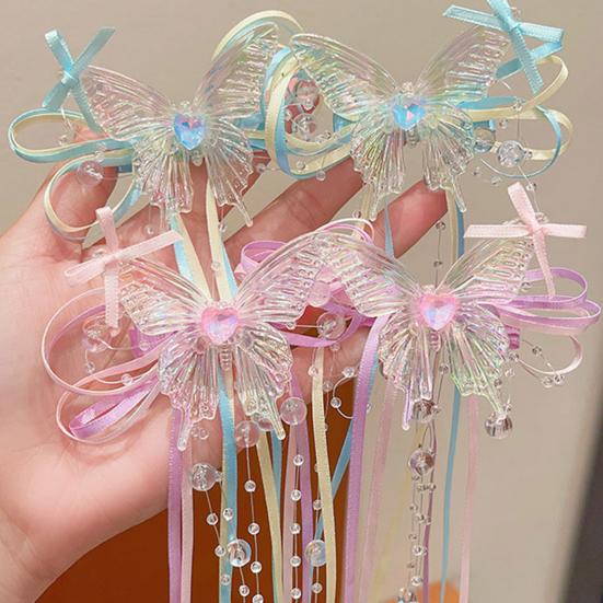 Mädchen Haarnadel Schmetterlinge Langes Band Schleife Perlen Quaste Dekor Haarspange Kinder Erwachsene Haar Accessoires