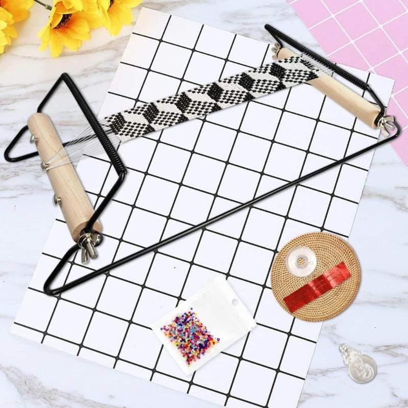 1 Zestaw Tkacki z Drewnianą Rączką i Metalowymi Koralikami Lekki Solidny Narzędzie do Tworzenia Biżuterii do Naszyjników Bransoletek DIY