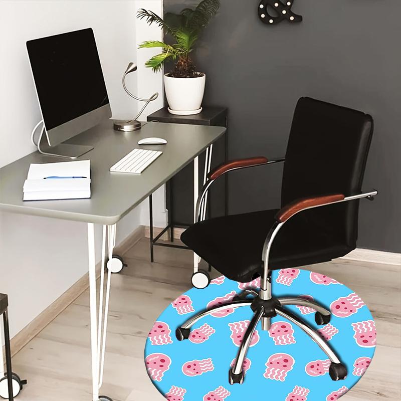 1pc Jellyfish Pattern Blue Pink Round carpet, Made of Polyester,Perfect for Decorating Office Chairs, Living Rooms,Vibrant Decorative Rug