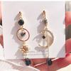 Sweet Shiny Crystal Geometric Circular Drop Earrings Long Asymmetric Fine Moon Modelling Fashion Women Earrings