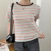New Arrivals Open Run Women Color Block STripe ShorT Sleeve T shirT Regular fiT