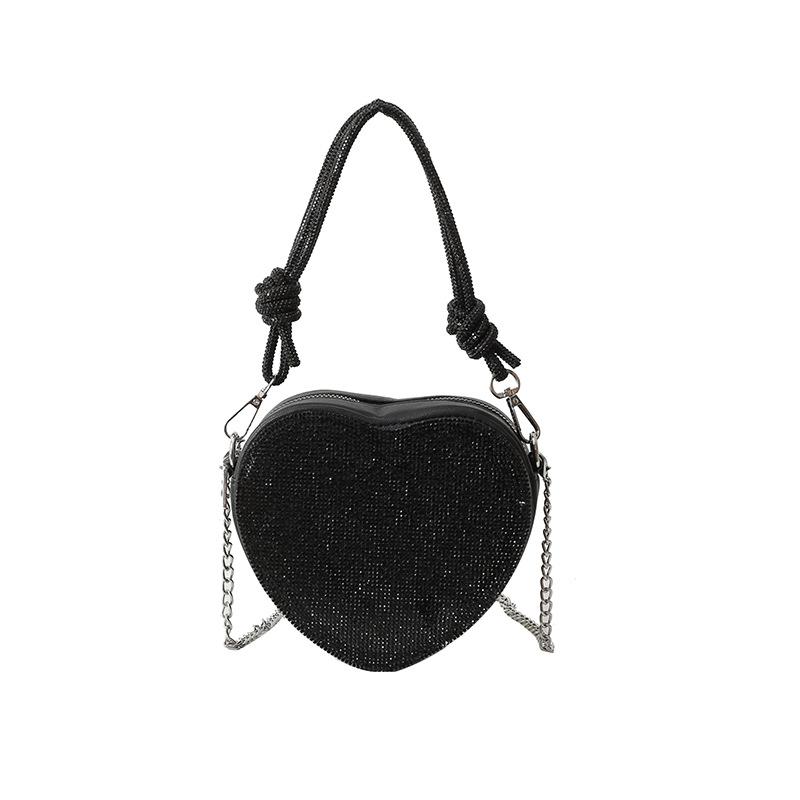 

Luxury Diamonds Heart Design Handbags For Women Shiny Stone Women Shoulder Bag 2024 New Style Women s Bag Party Cute Purse чёрный