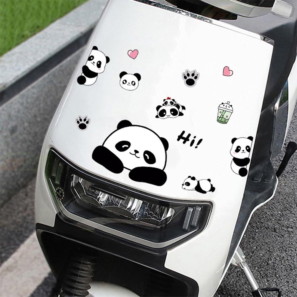 1Pc Motorcycle Bicycle Decal Helmet Car Waterproof Decals Lovely Pandas Night Sign Stickers Creative Exterior Decor Accessories