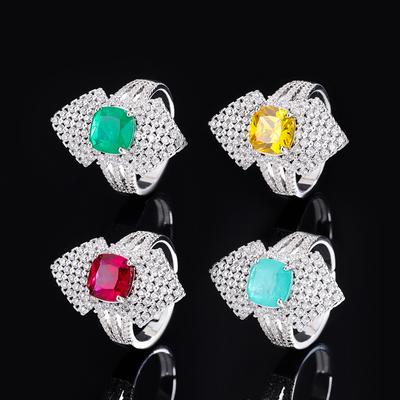Anillo de lujo vintage de la industria pesada, anillo de tesoro de color para mujer, anillo de Paraiba de corindón rojo de primera calidad