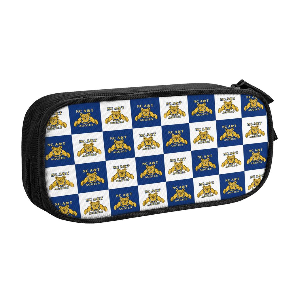 Cute NC A&T HBCU Fraternity Aggies Pencil Cases for Girls Boys Checkered Plaid Large Capacity Pen Bag Box School Supplies