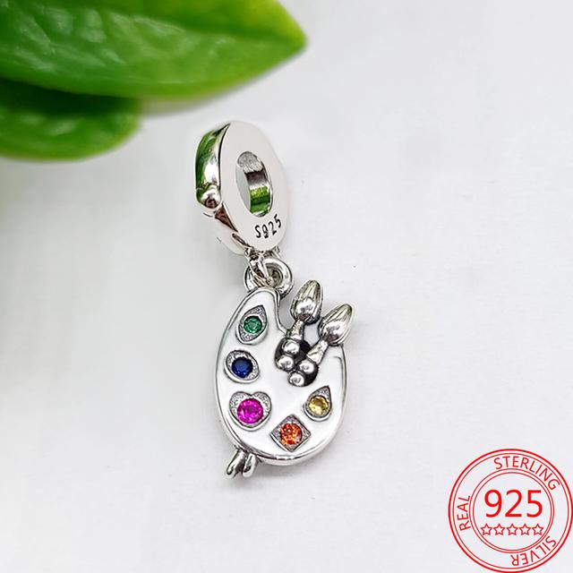 Real 100% 925 Sterling Silver Colorful Rainbow Pendant & Dream Catcher Heart Charm Fit Fashion 3mm Bracelet Romantic Gift